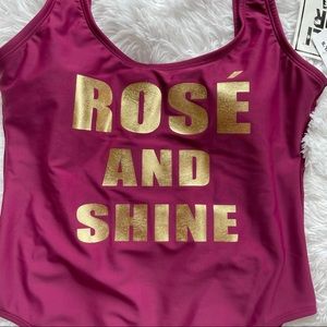 NWT “Rose and shine” one piece bathing suit Pink Red purple and gold
